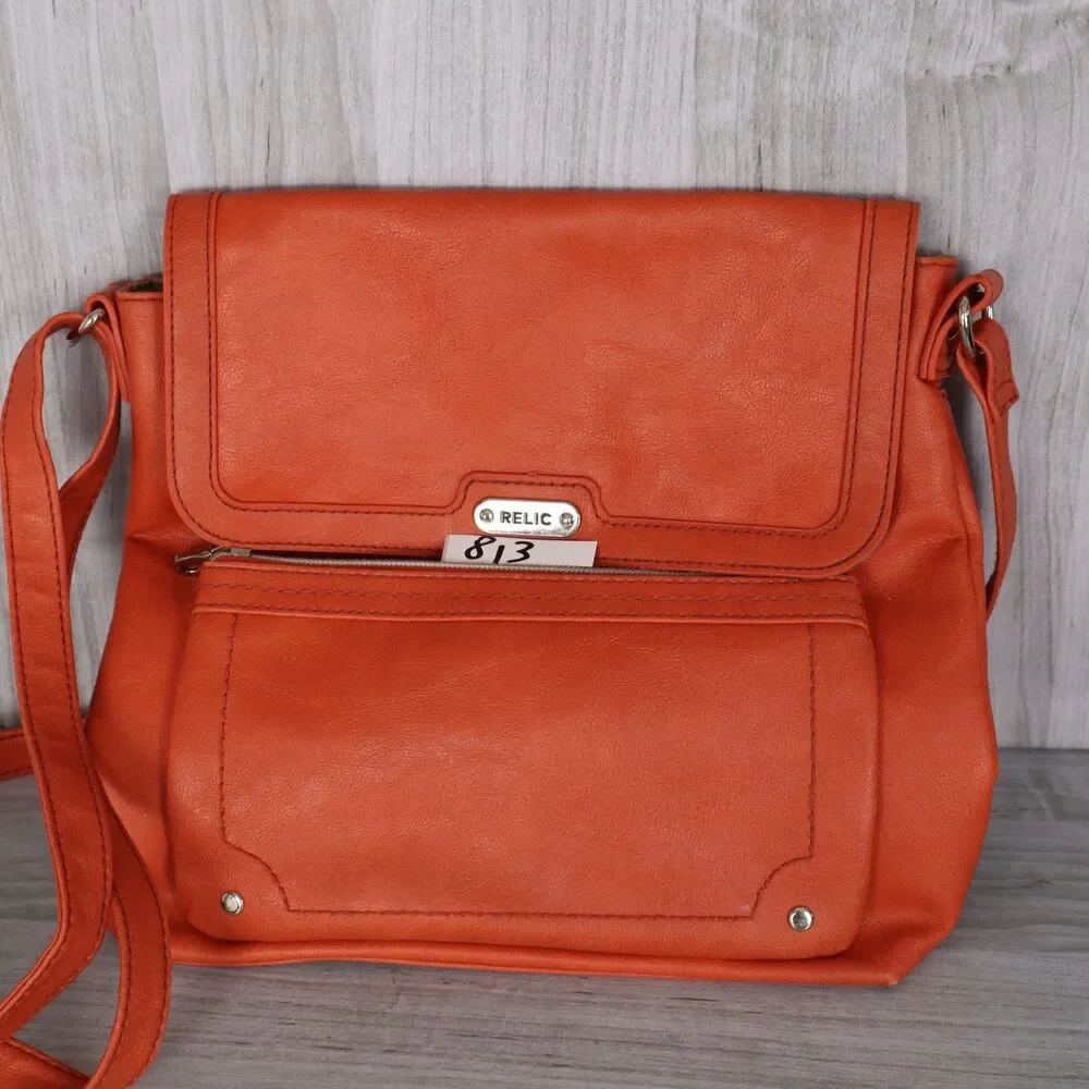 Relic Orange Pebble Faux Leather Crossbody Shoulder Bag Adjustable Strap Zip Top